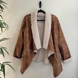 Brown Shearling Open Front (Faux) Lined Women's Jacket